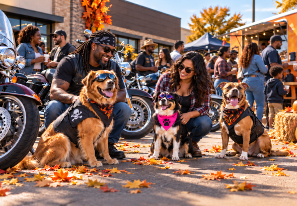 Autumn Biker Festival with Happy Dogs