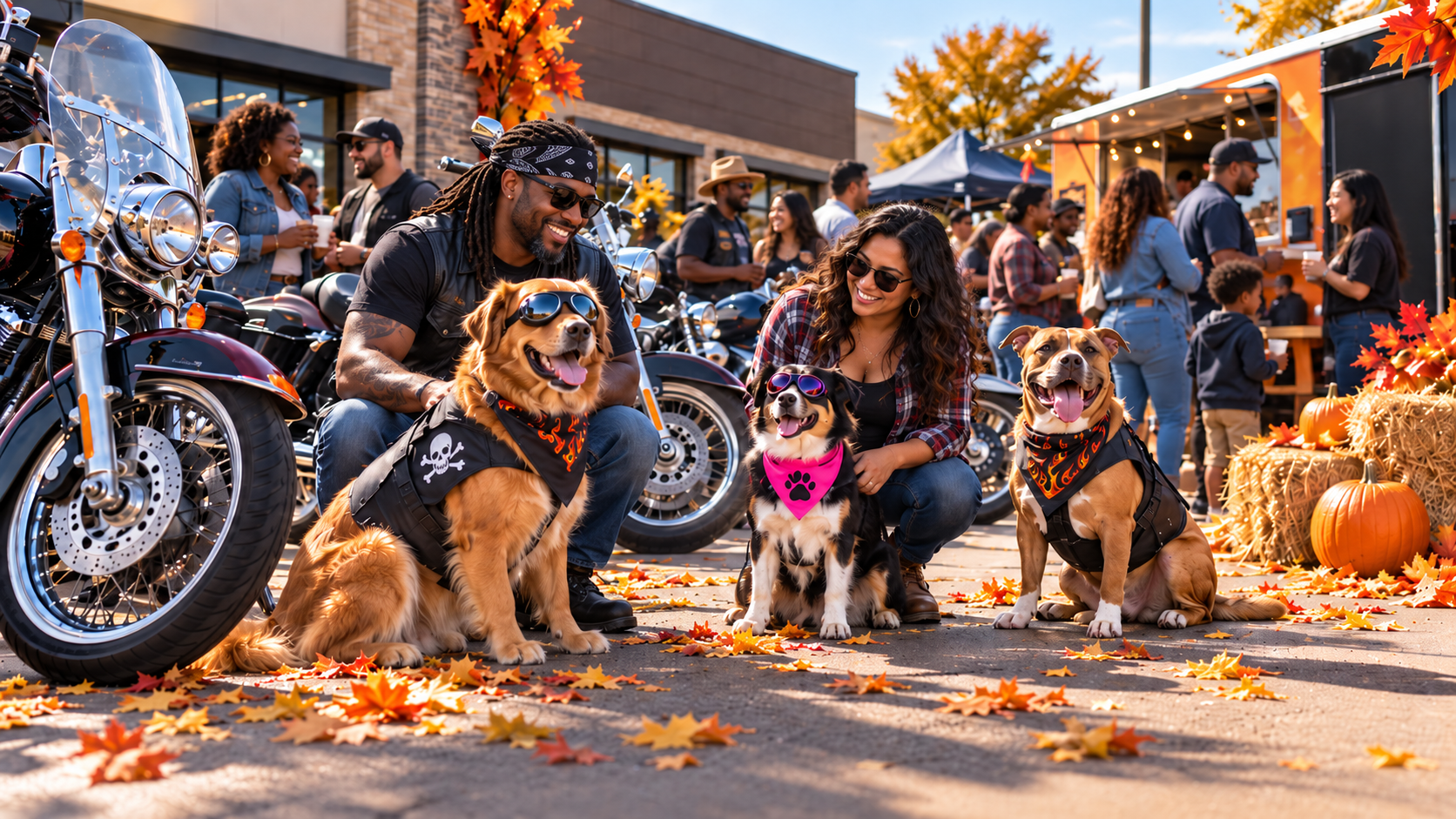Autumn Biker Festival with Happy Dogs